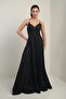 Lined Glitter Long Evening Dress with Rope Straps - 2