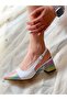 Cinderella White Leather Color Glitter Detail 5 cm Heel Sandals - 3