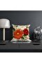 Set of 2 Throw Pillow Cases with Punch Embroidery Pattern Digital Printed Red Cream Colors - 2