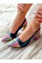 Cinderella Black Leather Color Glitter Detail 5 cm Heel Sandals