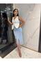Women's Imported Scuba Fabric Ribbon Detailed Slit Pencil Dress
