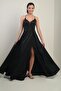 Lined Glitter Long Evening Dress with Rope Straps
