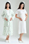 Water Green Patterned Design Lace Detailed Buttoned 100% Cotton Summer Maternity Maternity Dress Nightgown Set