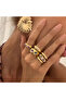 Liorre - 6 Pieces Zircon Lilac Stone Stylish Design Multiple Adjustable Gold Ring Set - 2