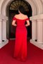 Glitter Tulle Fabric Gathered Detailed Evening Dress - Red - 5