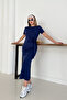 Women's Anthracite Modal Fabric Side Tie Detail Slit Dress - 2