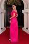 Glitter Tulle Fabric Gathered Detailed Evening Dress - Fuchia - 5