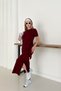 Women's Burgundy Modal Fabric Side Tie Detail Slit Dress - 5