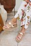 Luzy Women's Gold Real Leather Buckle Espadrille Slippers - 5