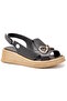 D25Ys-02780 Black Skin Leather Comfort Women's Sandals
