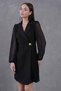 New Season Pleated Double Breasted Jacket Collar Sleeves Tulle Wrap Cut Black Women's Dress 24K2169 - 7