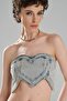 Women's Heart Detailed Design Denim Crop Bustier