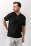 Men's Polo Neck Zipper Detailed Textured T-Shirt Black - 2914 - 6