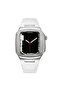 Apple Watch 44mm 45mm | Stainless Steel Case with Genuine Leather Watch Band|White