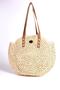 Beige Round Knitted Straw Bag with Signature Detail 1007