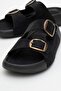 Men's Gold Buckle Slippers Black - 3