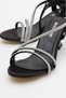 Women's Two Connecting Rod One Cross Stone Heeled Shoes Black Satin - 3