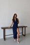 Women's Halter Neckline Chest Low Back Tie-Up Slit Dress