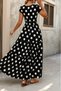 New Season Women's Short Sleeve Double Breasted Collar Elastic Waist Single Jersey Maxi Dress - 2