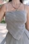 Kita Triangle Detail Striped Mink Linen Crop - 7