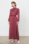 Premium Shoulder Button Belted Cupra Dress Burgundy - 3