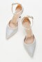 Stoned Pointed Toe Women's Heeled Shoes Silver Satin - 5