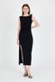 Black Slit Detailed Drape Strap Midi Dress 241733 - 7