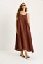 Women's Brown Hair Knitted Strap Pocket Detailed Lined Loose Muslin Dress 7021 60283468 - 3