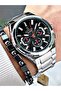 Silver Color Functions Active Steel Strap Men's Wristwatch + BRACELET WITH GIFT - 3