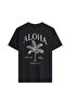 Aloha Written Palm Printed Black T-Shirt - Good Vibes Themed - 3