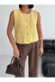 Gold Buttoned Women's Knit Vest - 100% Cotton - 5