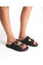 Black Tweed Fabric Double Buckle Women's Comfortable Slippers - 2