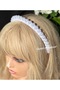 Luxury Satin Knitted Ribbon Fabric Large Pearl with Bead Row Crown Bright White Princess Tiara