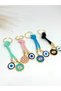 Set of 4 Multicolored Drawstring Evil Eye Bead Keychains, Metal Eye Keychains - 2