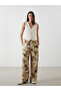 Patterned Wide Leg Women's Trousers with Elastic Waist