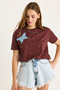 Women's Coffee Butterfly Accessory Stone Embroidered Short Sleeve T-Shirt 60602036 - 4