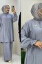 Lilyum Takim Strawberry Fabric Tunic Elastic Waist Trousers Stylish Comfortable Hijab Combination