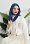مجموعة من 2 وشاح شيفون عملي من القطن الممشط، كريمي - أزرق داكن، PS-45SET - 5