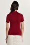 Women's Standard Fit Short Sleeve Half Turtleneck Burgundy Blouse - 6