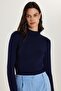 Women's Regular Fit Classic Cut Viscose Fabric Turtleneck Navy Blue Blouse