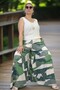 High Waist Elastic Pocketed Asymmetric Leg Summer Cotton Viscose Pants Skirt - 4
