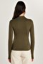 Women's Regular Fit Classic Cut Viscose Fabric Turtleneck Khaki Blouse - 5