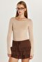 Women's Slim Fit Slim Fit Long Sleeve Viscose Beige Blouse - 7