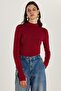 Women's Regular Fit Classic Cut Viscose Fabric Turtleneck Burgundy Blouse - 4