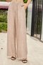 Women's Linen Look Lycra-Free High Waist Elastic Waist Side Pockets Wide Leg Palazzo Trousers-Stone - 6