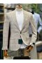 Beige Linen Jacket Self-Patterned Dobby Woven