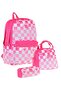 Nature Triple Girls School Bag Set - Pink - Checkerboard and Heart Pattern
