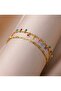 Elegant Gold Tone Stainless Steel Colorful Beaded Double Layer Foot Bracelet - 4