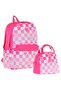 Nature Pink Checkerboard and Heart Patterned School Bag and Thermal Insulated Nutrition Set - Girl