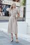 Women's Silky Modal Fabric Collar Off-Shoulder Epaulets Side Pockets Belted Below the Knee Length Long Dress-Glass